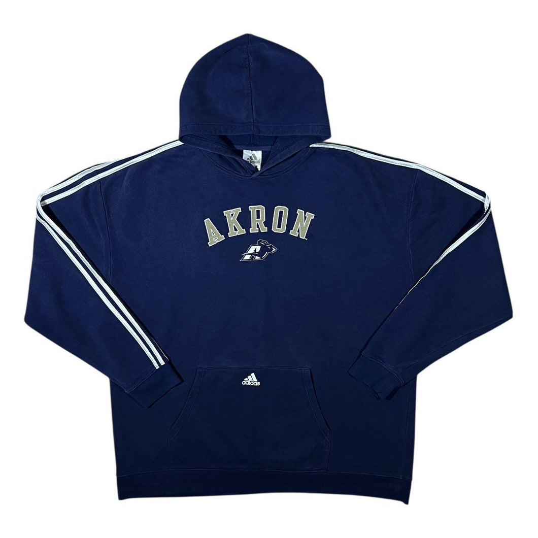 Vintage Adidas NCAA Akron Zips College Navy Blue Three Stripe Pullover Hoodie