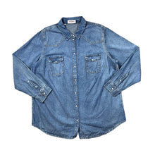 Load image into Gallery viewer, Vintage JOHN BANER JEANSWEAR Pearl Snap Popper Long Sleeve Cotton Blue Denim Shirt
