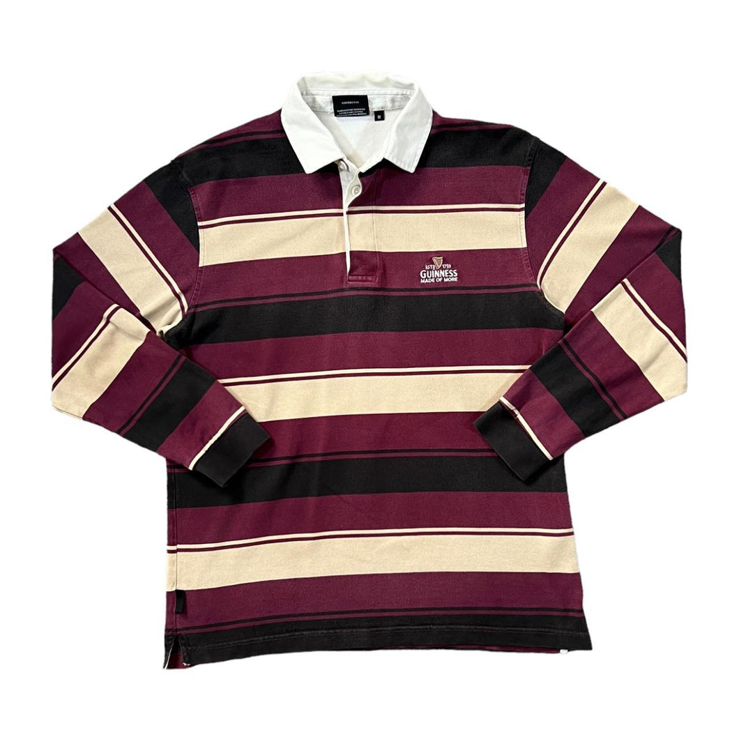GUINNESS Embroidered Mini Logo Colour Block Striped Long Sleeve Rugby Polo Shirt