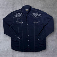 Load image into Gallery viewer, Atlas For Men Cowboy Western Embroidered Filigree Black Long Sleeve Cotton Shirt
