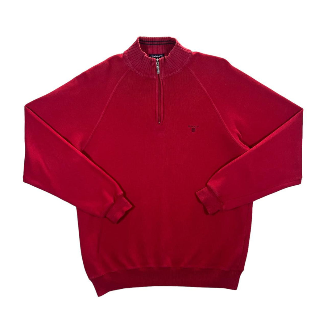 GANT Classic Embroidered Mini Logo Red 1/4 Zip Pullover Knit Sweater Jumper