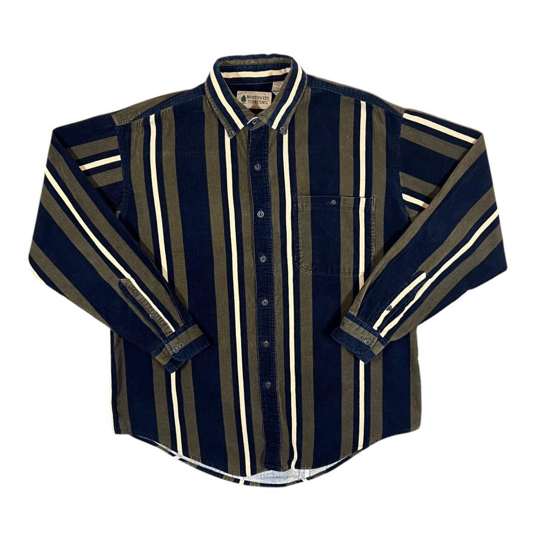 Vintage NORTHWEST TERRITORY Multi Striped Corduroy Cord Long Sleeve Button-Up Shirt