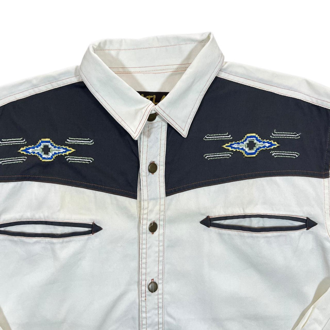 Atlas For Men Cowboy Western Embroidered Aztec White Grey Long Sleeve Shirt