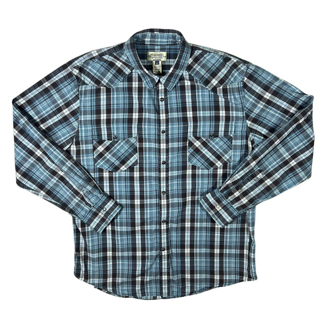 American Rag Western Style Plaid Check Popper Long Sleeve Cotton Shirt