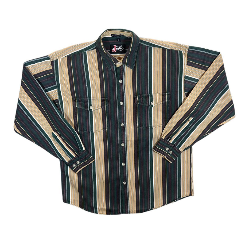 Vintage 90's Justin Multi Colour Striped Cotton Long Sleeve Shirt