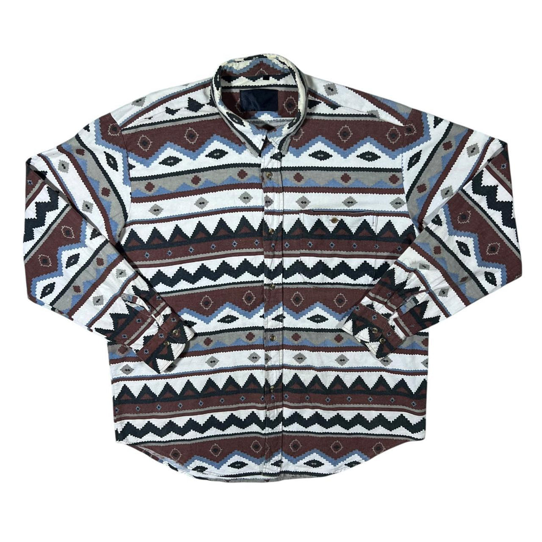 Vintage Aztec Crazy Abstract Patterned Long Sleeve Cotton Shirt