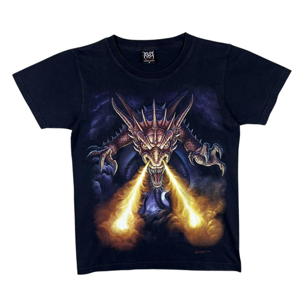 Early 00's ROCKVOLUTION Gothic Fantasy Medieval Dragon Graphic Black T-Shirt