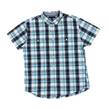 Load image into Gallery viewer, TOMMY HILFIGER &quot;Custom Fit&quot; Blue White Plaid Check Short Sleeve Cotton Shirt
