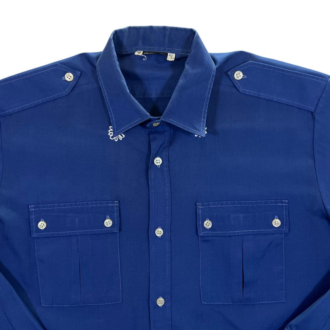 Vintage 90's Country Classic Blue Cowboy Western Style Long Sleeve Shirt