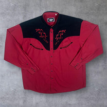 Load image into Gallery viewer, Vintage Stars &amp; Stripes Cowboy Western Embroidered Red Black Popper Long Sleeve Shirt
