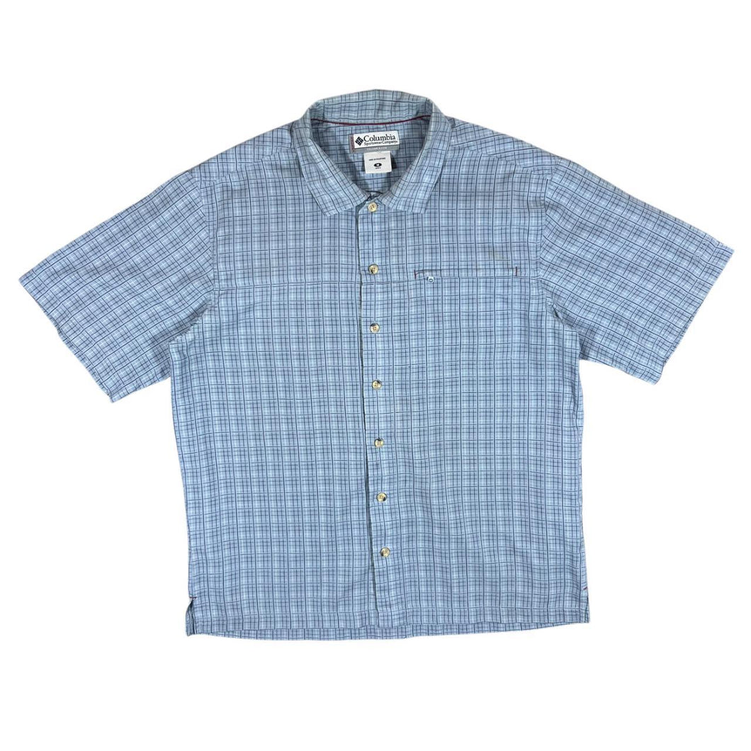 COLUMBIA Classic Blue Check Fishing Outdoor Short Sleeve Shirt