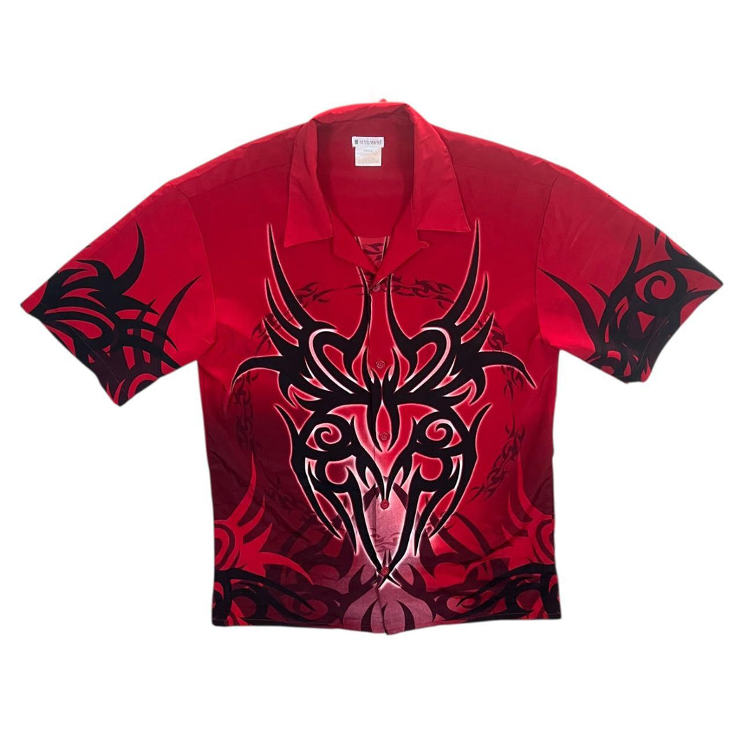 Early 00's No Boundaries Gothic Y2K Tribal Patterned Open Collar Polyester Shirt