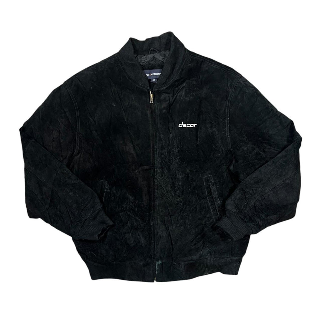 Vintage PORT AUTHORITY Black Genuine Real Suede Leather Bomber Jacket