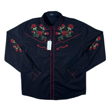 Load image into Gallery viewer, Coofandy Cowboy Western Embroidered Rose Floral Black Cotton Blend Long Sleeve Shirt
