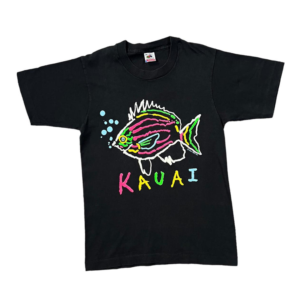Vintage 90's KAUAI Neon Coloured Fish Souvenir Spellout Graphic Single Stitch T-Shirt