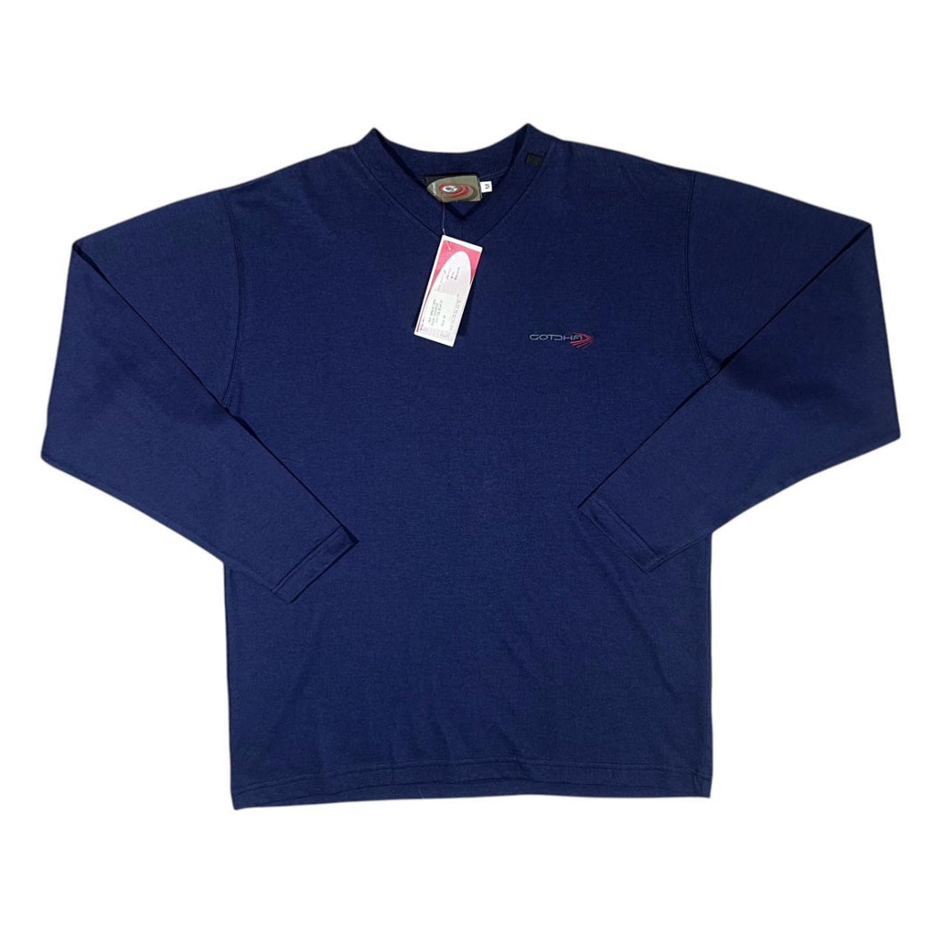 GOTCHA Embroidered Mini Logo Y2K Surfer Skater Long Sleeve Navy Blue T-Shirt