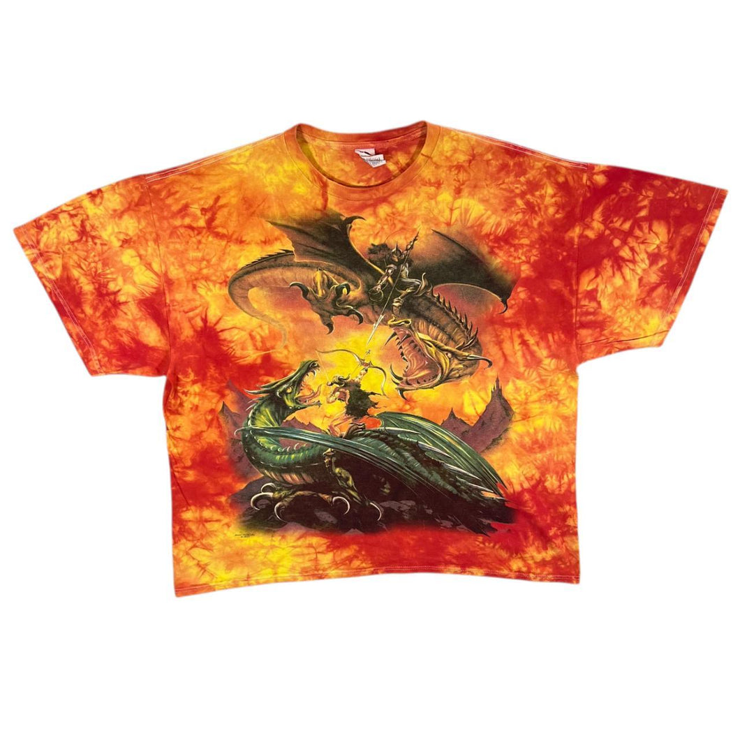 Early 00's Delta Gothic Fantasy Dragon Medieval Graphic Tie Dye T-Shirt