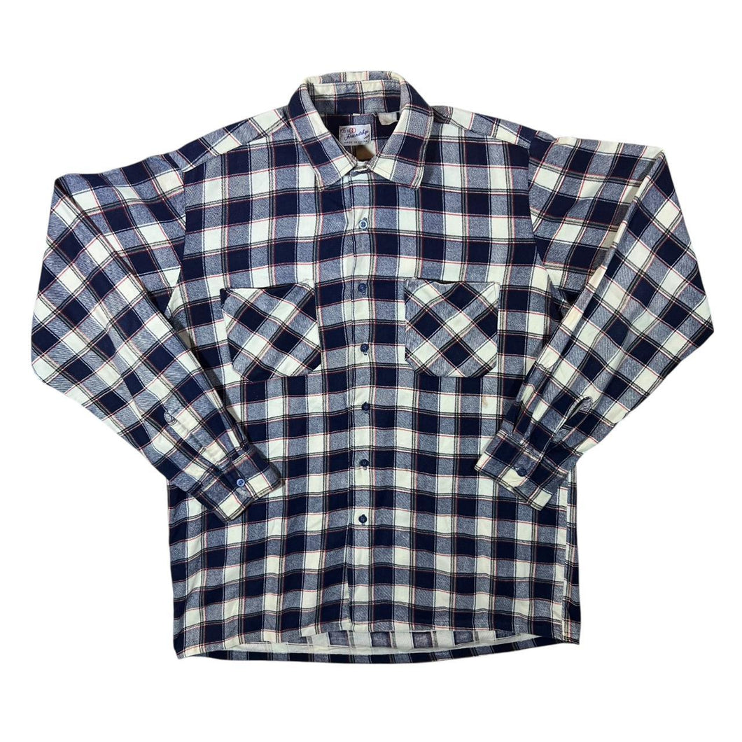 Vintage Friendship Navy White Red Plaid Check Long Sleeve Flannel Shirt