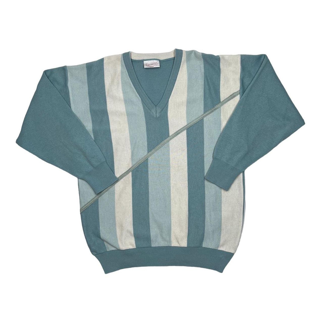 Vintage 90’s GABICCI Made In Italy Striped V-Neck Acrylic Wool Sweater Jumper