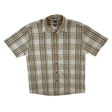 Load image into Gallery viewer, OAKLEY &quot;True Fit&quot; Brown Plaid Check Skater Surfer Short Sleeve Shirt
