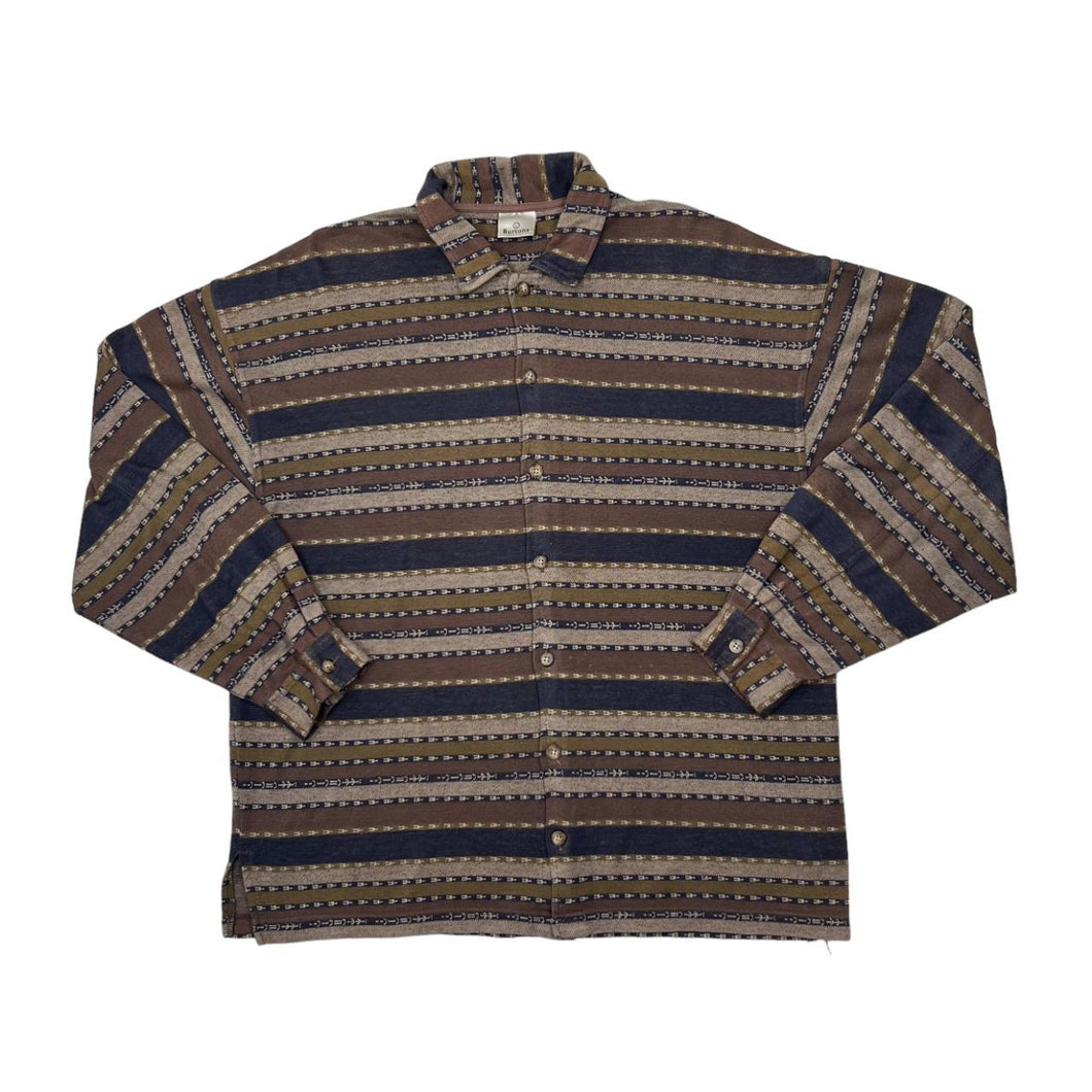 Vintage BURTONS Colour Block Striped Patterned Long Sleeve Flannel Cotton Shirt
