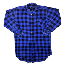 Load image into Gallery viewer, Vintage Marcello Blue Black Plaid Check Long Sleeve Cotton Longline Flannel Shirt
