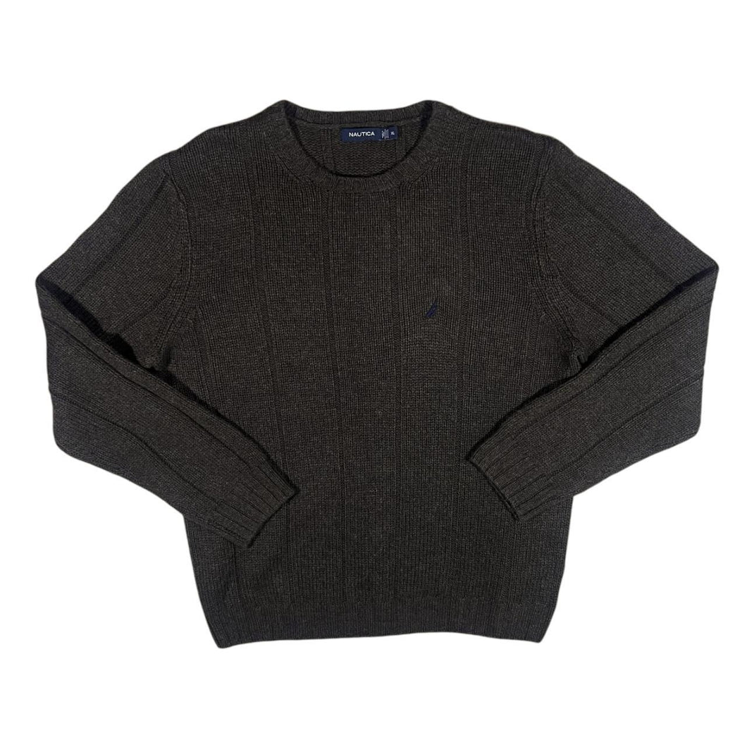NAUTICA Classic Embroidered Mini Logo Brown Acrylic Wool Blend Knit Sweater Jumper