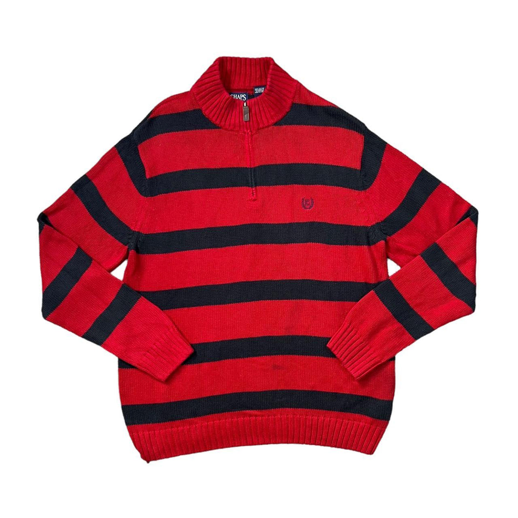 Early 00's CHAPS Colour Block Striped Embroidered Mini Logo Cotton Knit 1/4 Zip Pullover Sweater Jumper