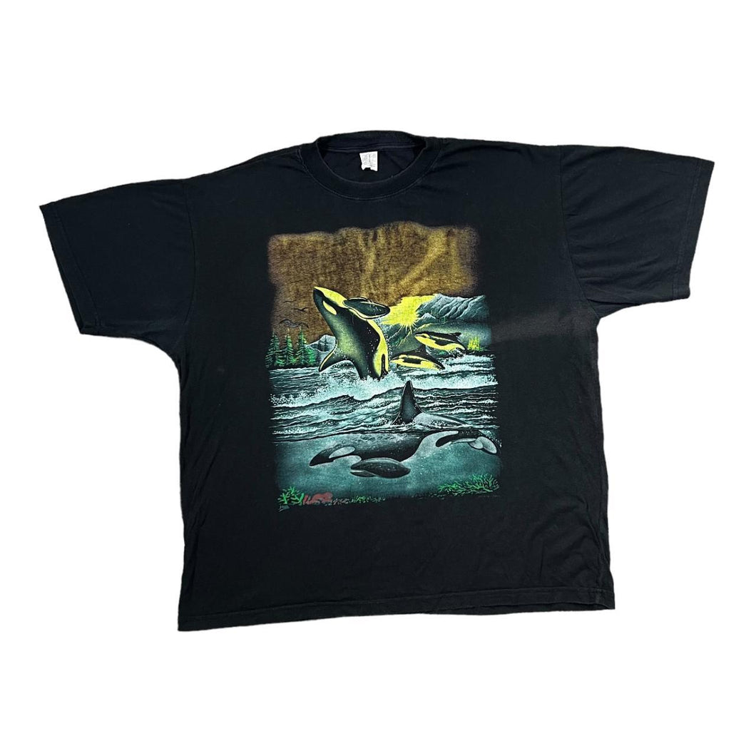 Vintage 90's Killer Whale Orca Ocean Marine Nature Graphic Short Sleeve T-Shirt