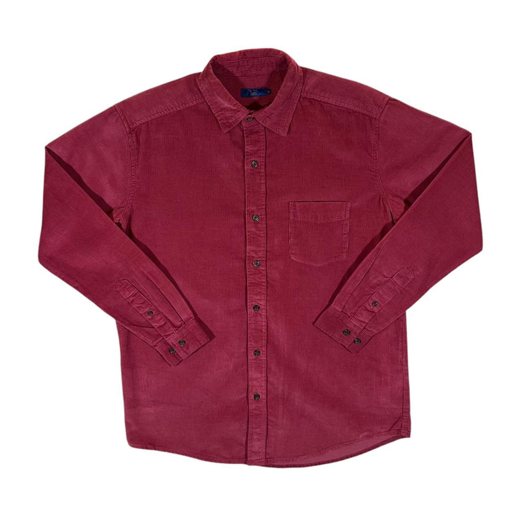 COTTON TRADERS Classic Burgundy Red Corduroy Cord Long Sleeve Shirt