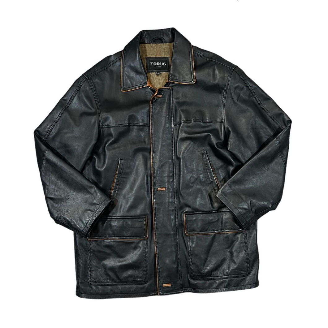 Vintage 90's TORUS LEATHER Classic Real Genuine Black Leather Jacket