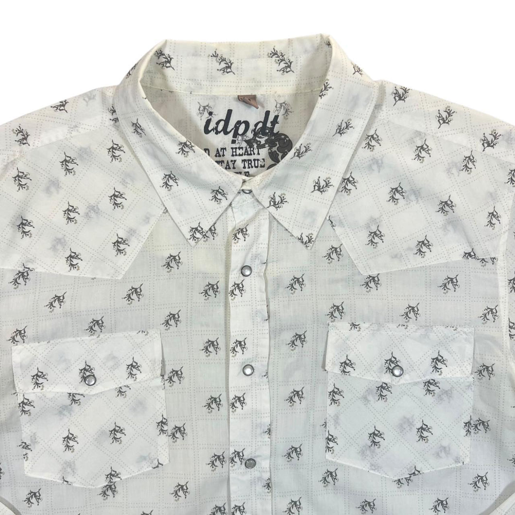 IDPDT Cowboy Western Patterned Popper White Long Sleeve Shirt
