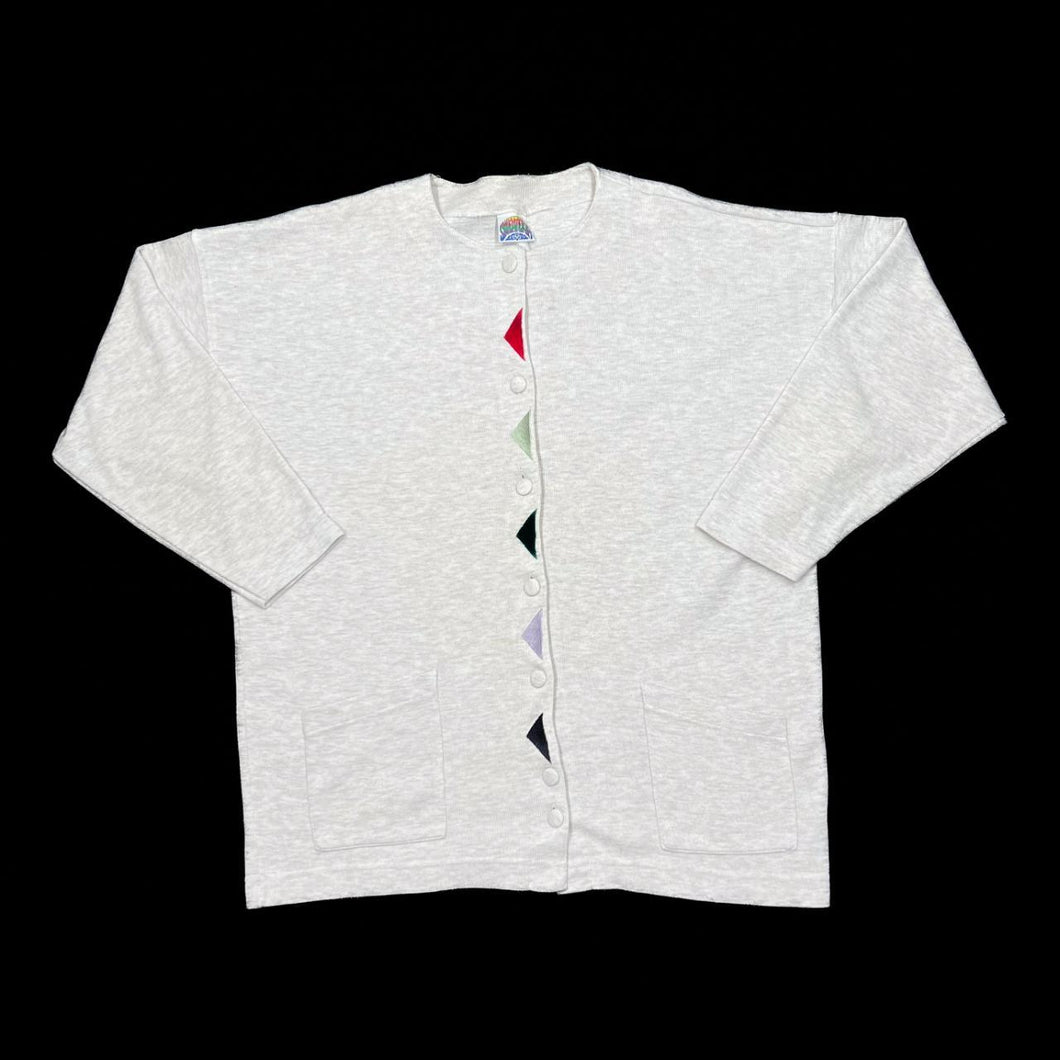 Vintage 90's SWEATERIA Multi Colour Embroidered Triangle Button Down Cardigan Sweatshirt
