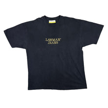 Load image into Gallery viewer, Vintage 90's LAWMAN JEANS Embroidered Logo Spellout Black Short Sleeve T-Shirt
