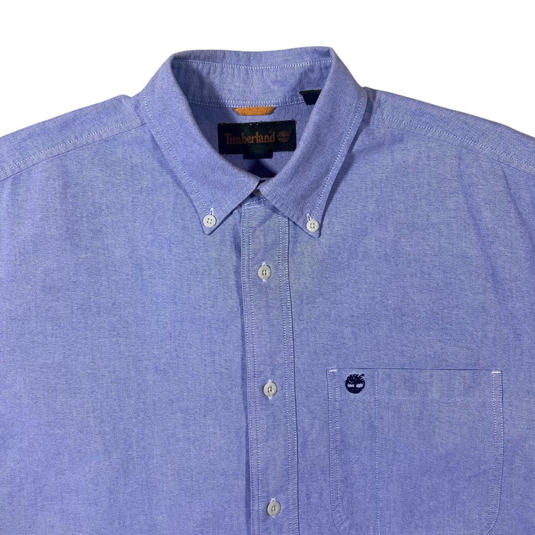 Vintage Timberland Classic Blue Mini Logo Long Sleeve Button-Up Cotton Shirt