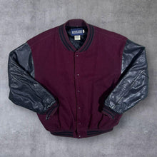 Load image into Gallery viewer, Vintage Lands End Leather Sleeve Burgundy Red Wool Blend Varsity Bomber Jacket
