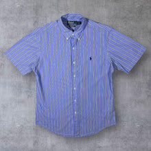 Load image into Gallery viewer, Vintage Polo Ralph Lauren "Custom Fit" Blue Striped Short Sleeve Button-Up Shirt
