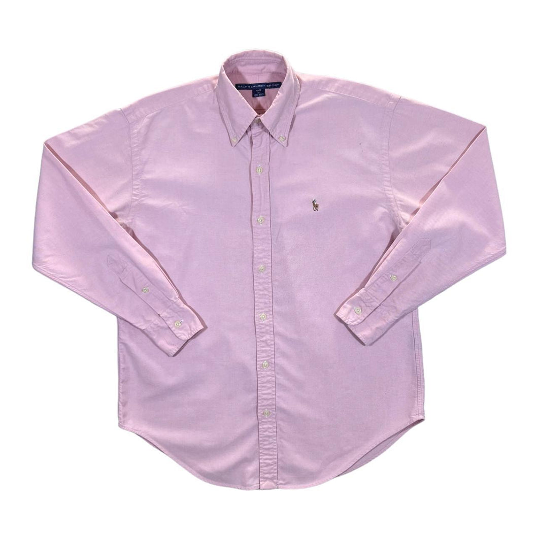 Vintage RALPH LAUREN SPORT Embroidered Mini Logo Pink Long Sleeve Button-Up Shirt