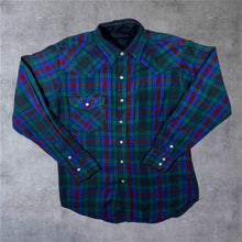 Load image into Gallery viewer, Vintage Cowboy Western Multi Plaid Check Popper Long Sleeve Shirt
