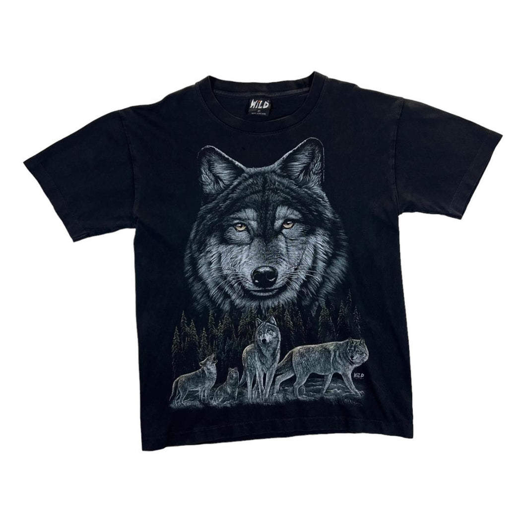 Early 00's WILD Gothic Wolf Animal Nature Wildlife Graphic Black T-Shirt