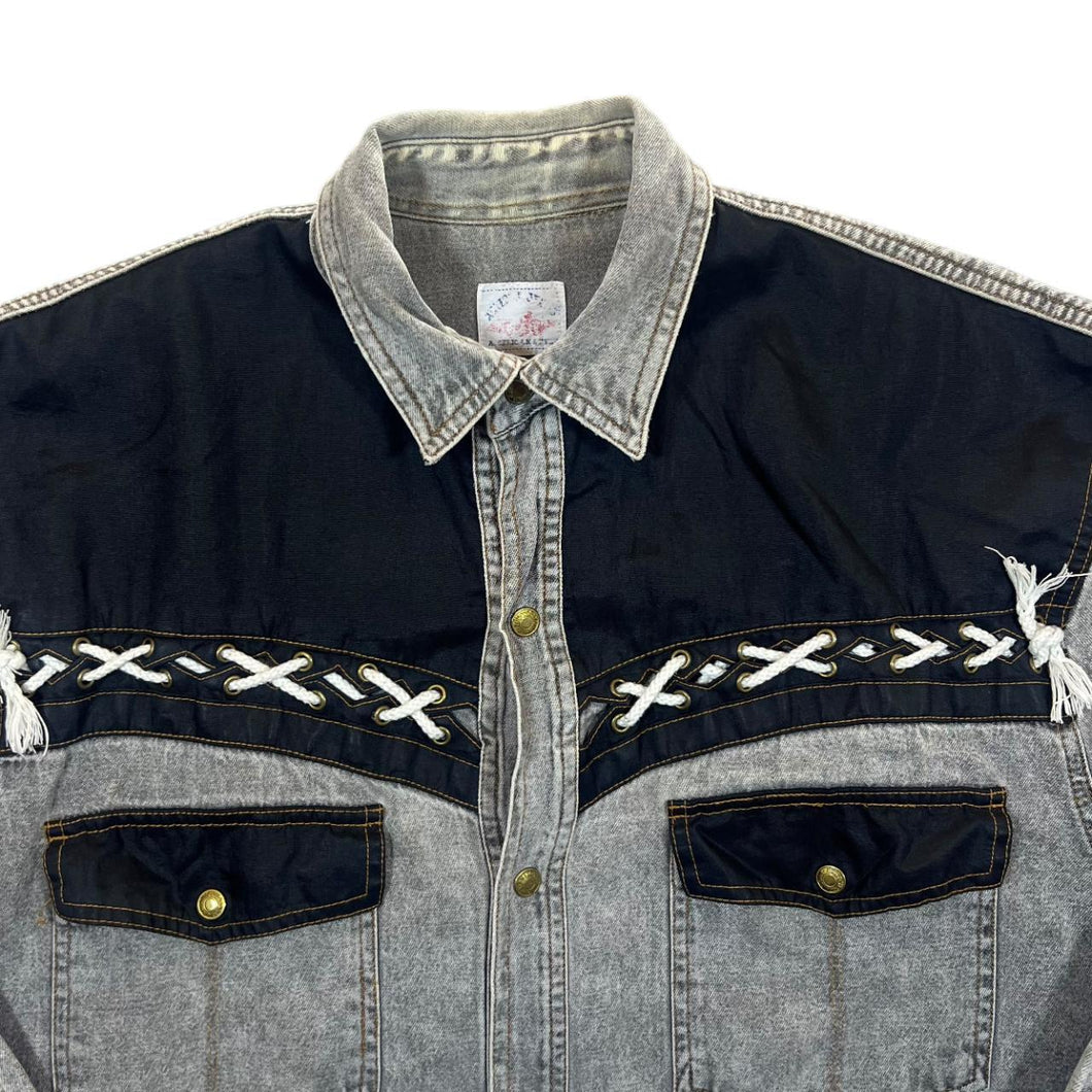 Vintage Arizona Jeans Cowboy Western Washed Grey Denim Long Sleeve Shirt