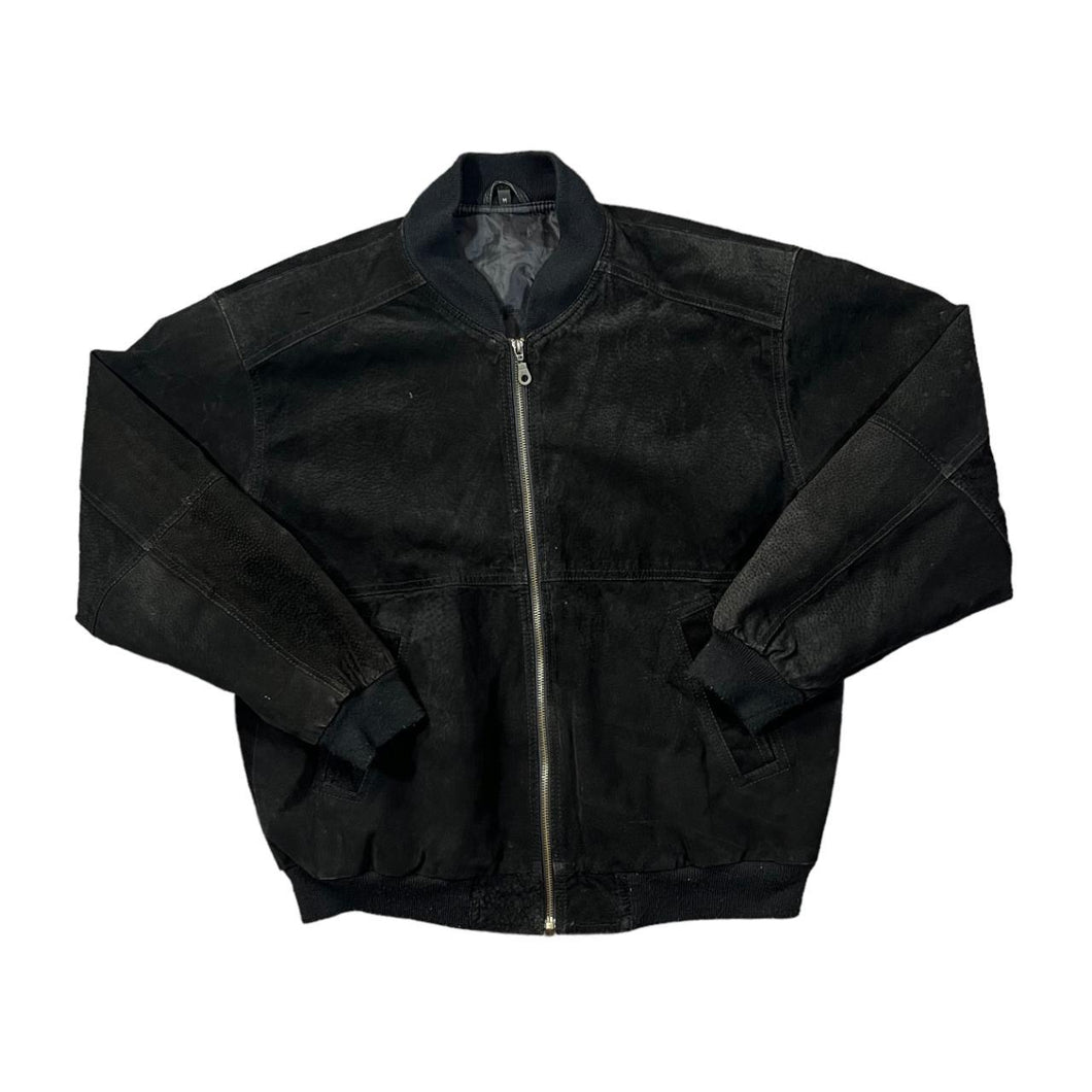 Vintage 90's Genuine Real Black Suede Leather Zip Bomber Jacket