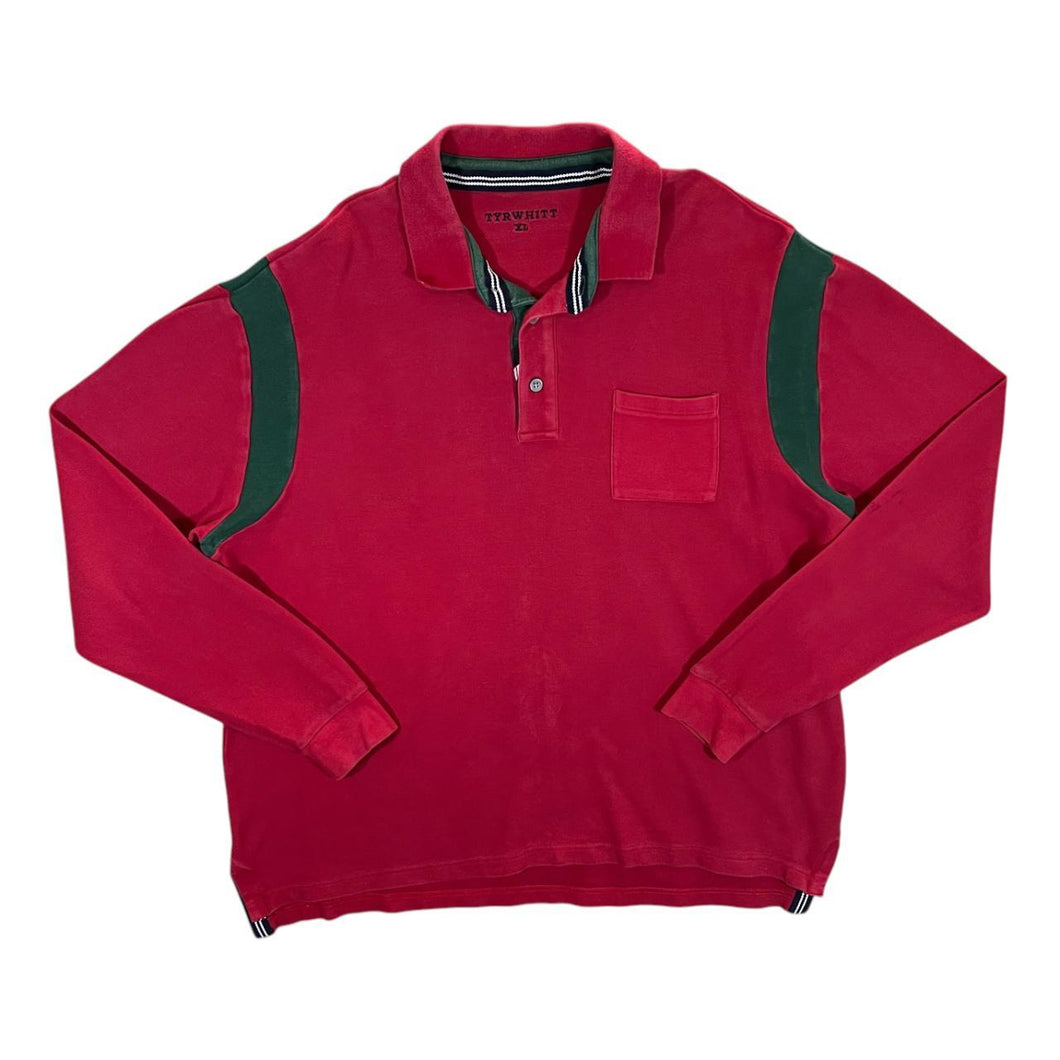 Early 00's CHARLES TYRWHITT Red Green Colour Block Long Sleeve Polo Shirt