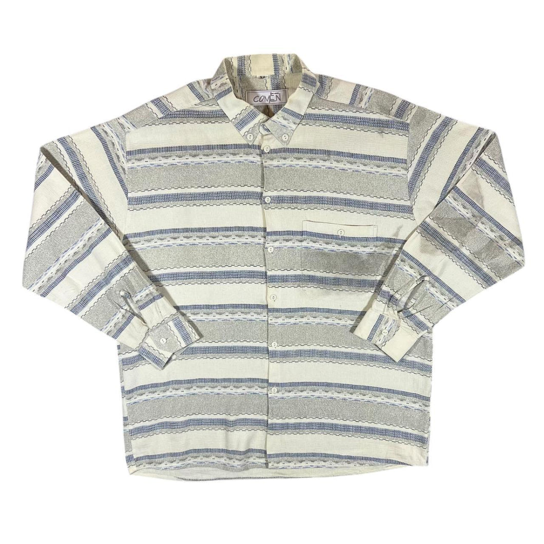 Vintage COMEN Patterned Striped Long Sleeve Button-Up Flannel Shirt
