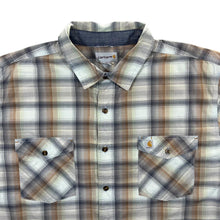 Load image into Gallery viewer, Early 00&#39;s Carhartt &quot;Relaxed Fit&quot; Grey Orange Plaid Check Short Sleeve Cotton Blend Shirt
