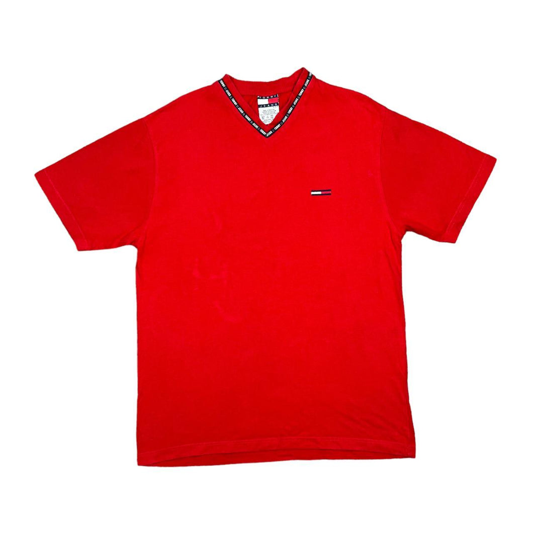 Early 00's TOMMY JEANS Tommy Hiliger Embroidered Mini Logo V-Neck T-Shirt