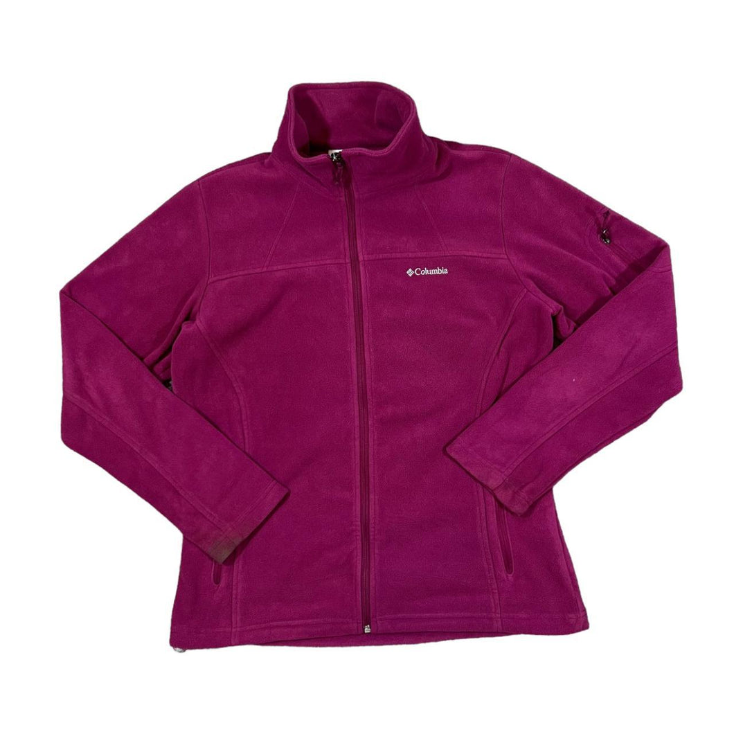 COLUMBIA SPORTSWEAR Classic Mini Logo Berry Pink Zip Fleece Sweatshirt Top