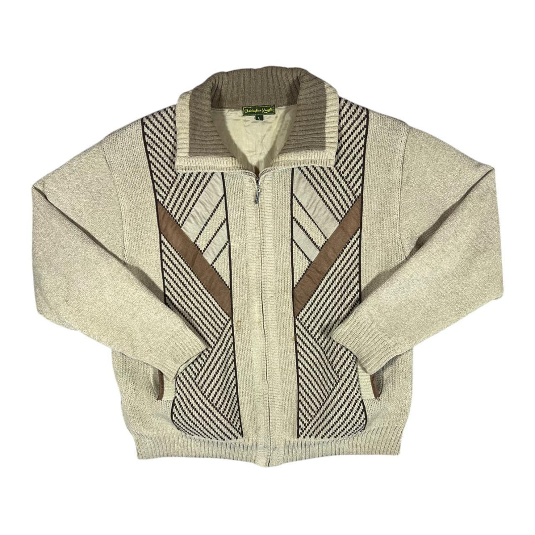 Vintage CHRISTOPHER KNIGHT Grandad Patterned Lightly Padded Zip Sweater Jumper