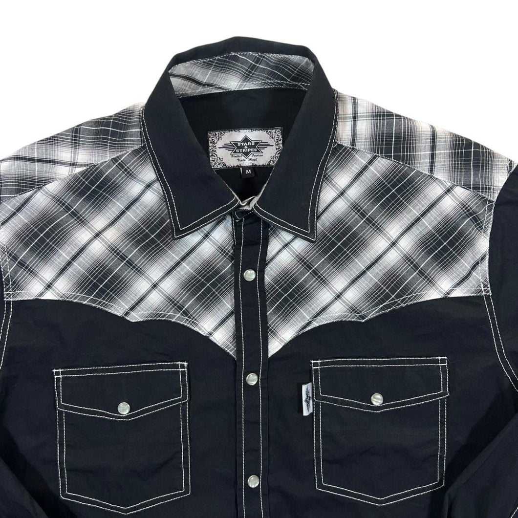Vintage Stars & Stripes Western Cowboy Check Popper Long Sleeve Shirt