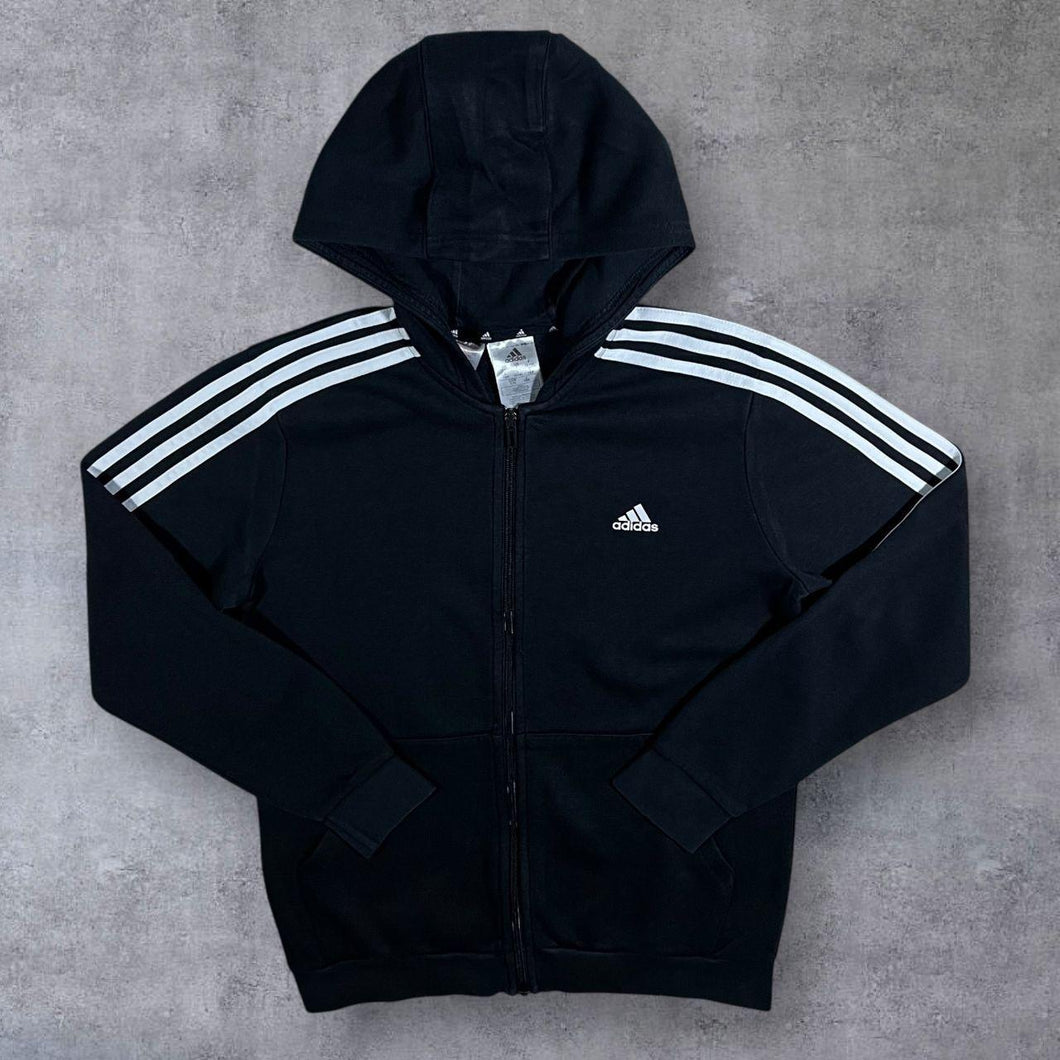 Adidas Three Stripe Mini Logo Classic Black Zip Hoodie